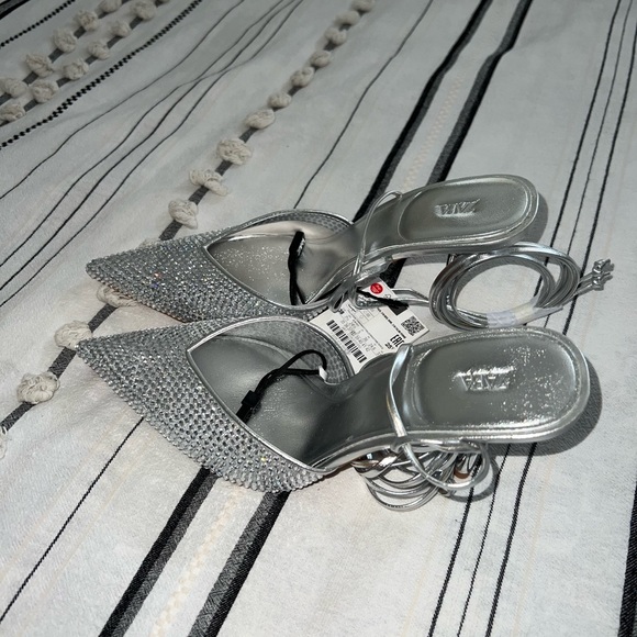 Zara Rhinestone Ankle Wrap Heels - Picture 2 of 5